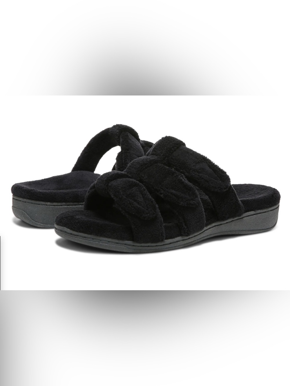 Vionic Snooze Slipper Sandal Black Fluffy Size 12